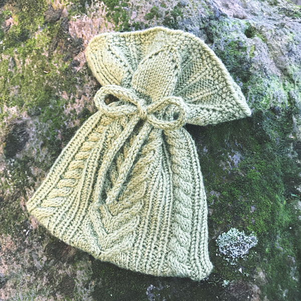 sage green drawstring cable knit pouch