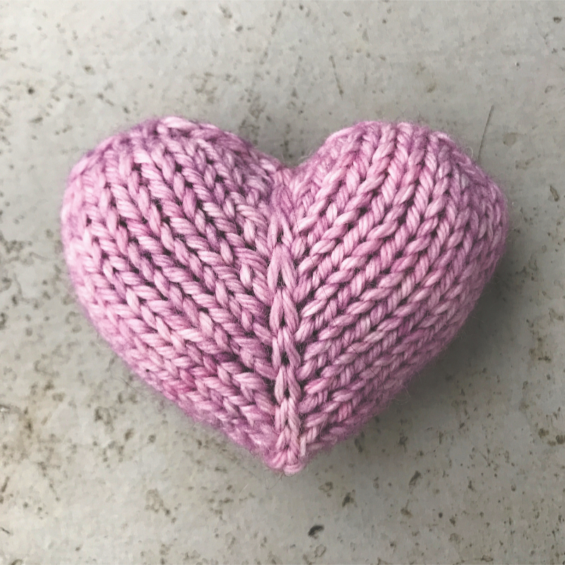 variegated pink knitted heart