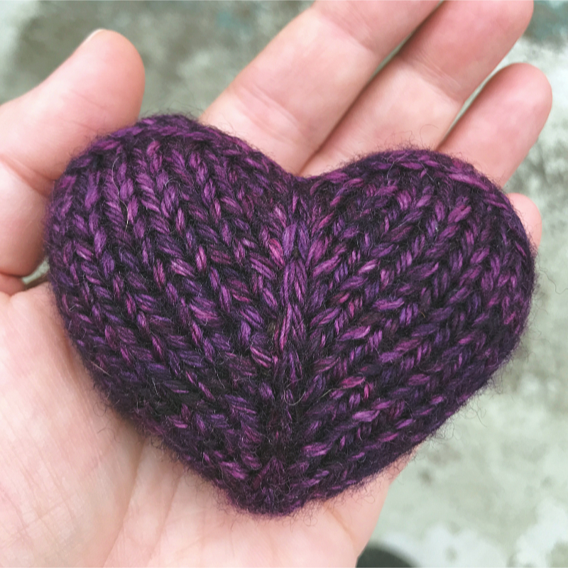 variegated purple knitted heart