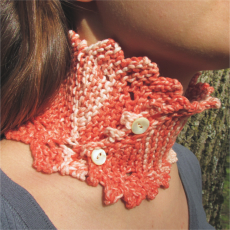 variegated orange knitted collar with pearl buttons