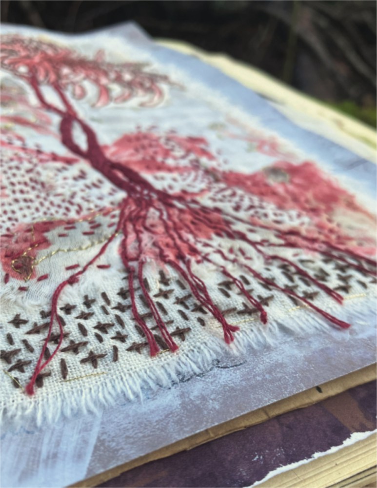 a close up of part of the stitched fabric