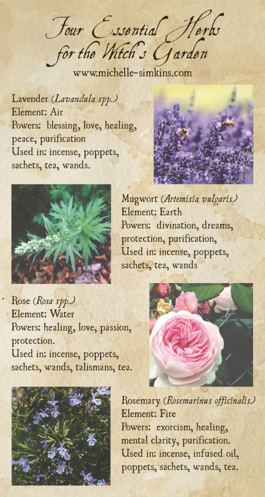 a graphic with brief info on 4 magickal herbs